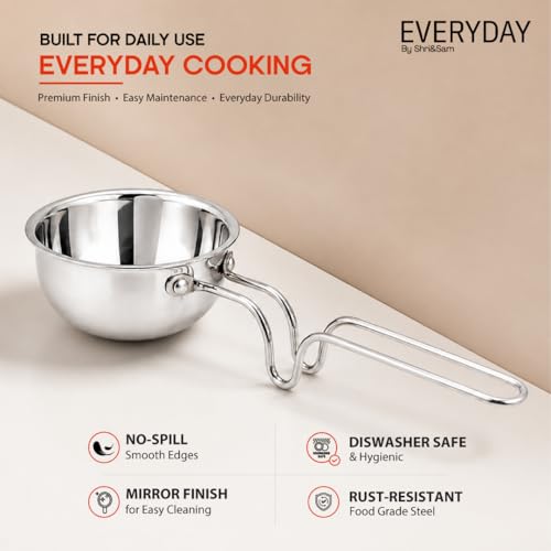 Image of Shri & Sam Everyday 11cm /300ml Tri-Ply Stainless Steel Tadka Pan with Stand-Handle | Gas & Induction Compatible | Heavy Gauge | Long Wire Handle for Cool Grip