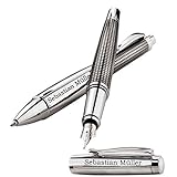  Juwelier Schönschmied - Schreibset Metall-Druckkugelschreiber & -Füller als Geschenk mit Wunschgravur & Wunschsymbol, kariertes Dekor Schreibset PS41