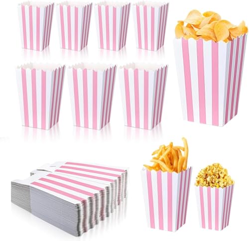 Image of 40 Pcs Paper Pink Popcorn Boxes, Pink Popcorn Bags with White Striped, Popcorn Boxes for Party, Popcorn Holders for Party Birthday Favor Supplies.(40 boxes small)