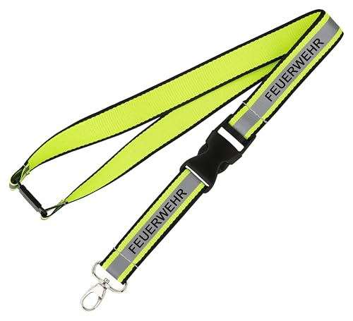 PACOTEX Cordino portachiavi a forma di fucile su strisce riflettenti argento, lunghezza 90 cm, larghezza 25 mm, Giallo fluo-argento-giallo fluo, 90cm lang 2,5cm breit