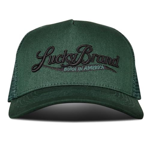 Casquette de camionneur Lucky Brand vert vintage avec visière courbée et filet arrière réglable
