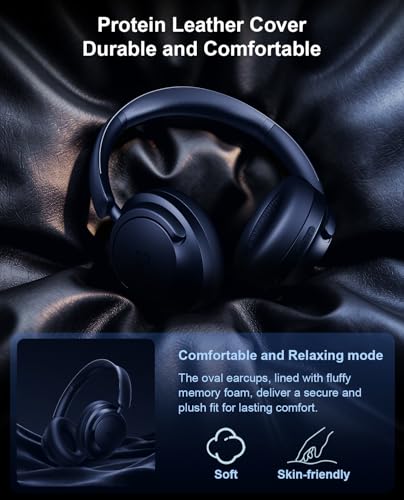 Image of Hybrid Active Noise Cancelling Headphones, Over-Ear Bluetooth Headphone with Hi-Res Audio, 60H Playtime, Deep Bass, Transparency Mode, Foldable Comfort Cups, Graduation Gifts for Travel Office - Navy