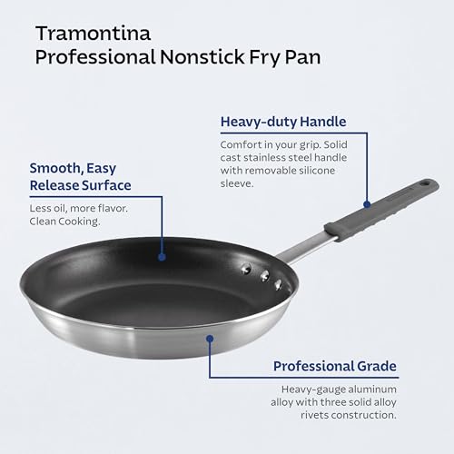 Image of Tramontina Professional 12-Inch Non Stick Large Frying Pan, Heavy-Gauge Aluminum Skillet with Reinforced Nonstick Coating, Gray Handle, Dishwasher and Oven Safe
