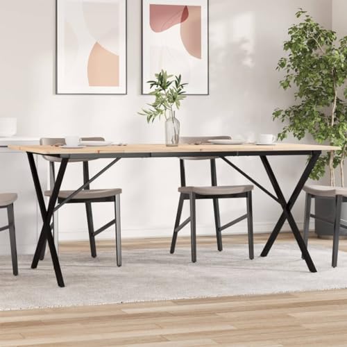 Vetnasa Mesa de Comedor Marco X Madera Maciza Pino y Acero 180x90x75cm Mobiliario, Mesas, Mesas de Cocina y de Comedor Marrón 26,16 KG