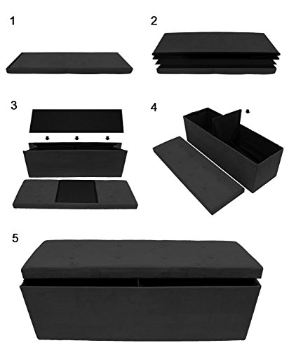 Sorbus Collapsible Storage Ottoman Bench (Black, Large (15” x 43” x 15”)) - image 8
