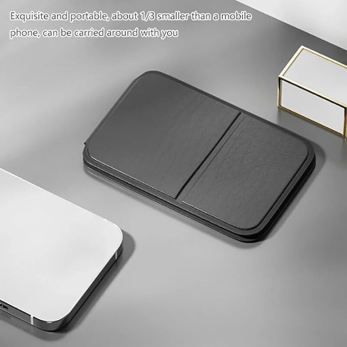 Image of Portable Folding Travel Mirror - Slim PU Leather Makeup Mirror with Adjustable Stand - Lightweight Pocket-Size Vanity Mirror for Purse, Desk, or Travel Use (7 x 10.5 cm) (Black)