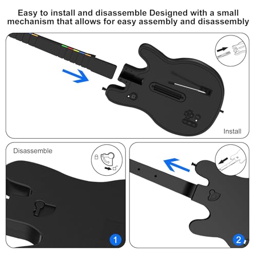 SWCTIM Guitar Hero Controller Compatible with PS4/PS3/PC,Wireless Guitar Controller with Strap/RGB Light for Guitar Hero,Rock Band &Clone Hero Games,Black