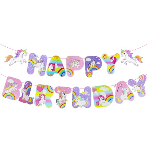 Unicorn Happy Birthday Banner, Birthday Bunting Banner for Kids Unicorn Themed Party Supplies Decorations for Girls Birthdays Baby Shower Party Decoration Y7DJSSRLQ