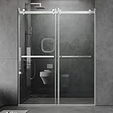 ROOMTEC 56 to 60'' W x 76'' H Frameless Shower Door, Double Sliding Shower Door with Premium 3/8'' (10mm) Thick Tempered Glass, Stainless Steel, Matte Brushed
