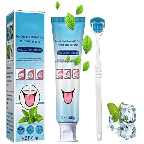 JOKBEN 1PCS Tongue Cleaner Gel with Tongue Brush, Tongue Scraper, Fresh Mint Tongue Cleaner Gel, Tongue Cleaner Kit for Oral Care Removes Bad Breath Cover