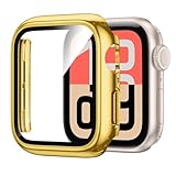 Kamita Impermeabile Custodia Compatibile con Apple Watch SE 3/SE2/SE/6/5/4 44mm, Duro PC Bumper Case con Protezione Dello Schermo in Vetro Temperato, Antiurto Copertura Protettiva per iWatch 44 (Oro)