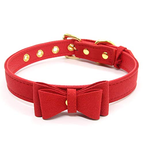 Damen PU Leder Punk Choker Kragen Halsband Halskette mit Schleife (Rot-1)