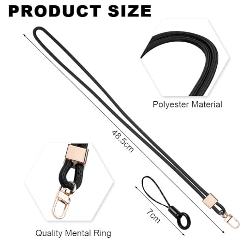 Vicloon Schlüsselband Lang, Nylon Lanyards mit karabiner, Schlüsselbänder Umhängebänder mit Drehbarem Metallclip Abnehmbare Neck Lanyard Langes Handgelenk Paracord(Schwarz)
