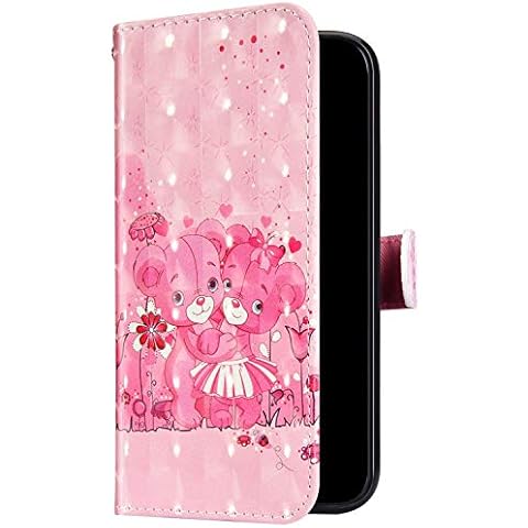Uposao Kompatibel mit Samsung Galaxy A71 Hülle Leder Handyhülle Glänzend Glitzer Bling Bunt Muster Wallet Hülle Klapphülle Brieftasche Schutzhülle Flip Case Magnet Kartenfach,Rosa Bär Cover