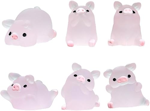 6 piezas de adornos luminosos de cerdo para llaves de coche, mini figuras de cerdito de resina, figuras de cerdos de jardín en miniatura, cerdos de
