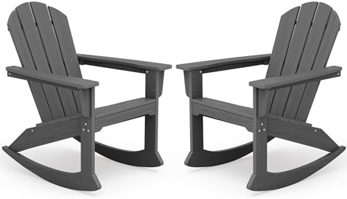 SERWALL Outdoor HDPE Adirondack Rocking Chairs, All-Weather, Grey, 2PCS