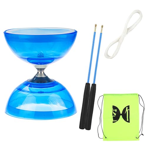 Diabolo Freiläufer mit kugellager Dreifache Lagerung Jonglier-Set, 4 Farben Dreifach Gelagertes Diabolo mit Ersatzschnur 10m, Profi-Stange, Netzbeutel, Blau