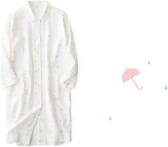 Amazon Wanghong パジャマ ワンピース 长袖 前開きネグリジェ 綿100 春夏 前開き 可愛い パジャマ 涼しい ネグリジェ ナイトウェア 女性用 部屋着 ルームワンピース ネグリジェ 通販