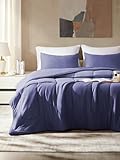 SLEEP ZONE Jersey Knit King Size Comforter Set - 3 Pieces, 1 Comforter and 2 Pillow Shams, Fluffy Breathable Bedding for Family，Bedroom, Ultra Soft and Skin Friendly for Adults (Navy, King)