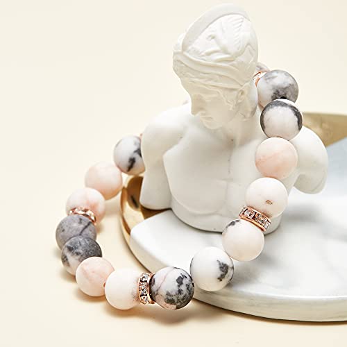 Lytutubb Anxiety Healing Crystal Bracelet, Natural Rose Quartz Beads Jewelry Charm Strand Bracelets Anti Depression Anxiety Gifts For Women（10Mm Beads #TOP3