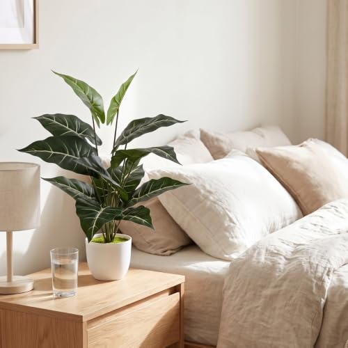 Image of Dekorly Fake Plants Artificial Floor Plants Large Tropical Palm Tree Tall Monstera in Pot for Indoor Outdoor Home. (Mask Plant | White Pot, Pack of 1)