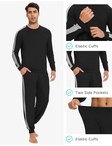 GYS Bamboo Viscose Men's Pajama Sets Soft Long Sleeve Loungewear Set with Pockets3