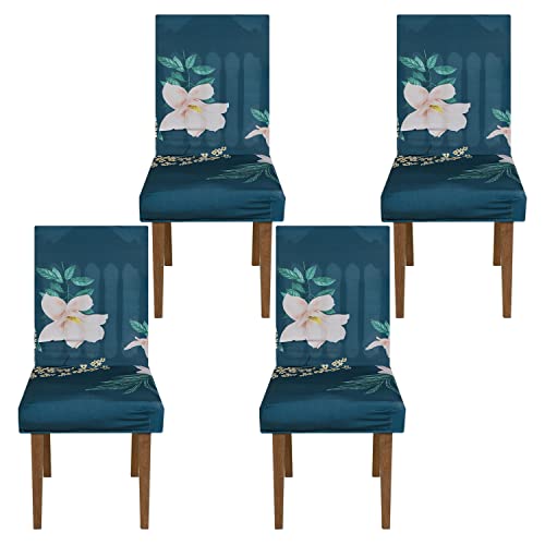 Image of Kuber Industries Floral Print Elastic Stretchable Polyester Chair Cover for Home, Office, Hotels, Wedding Banquet- Pack of 4 (Green) 54KM4329