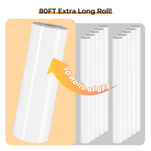 Image of HTVRONT Heat Transfer Vinyl Roll - 12' x 80ft White HTV Vinyl for T Shirts, Compatible with Cricut & Silhouette Cutting Machine - Easy to Use for Personalized Gifts