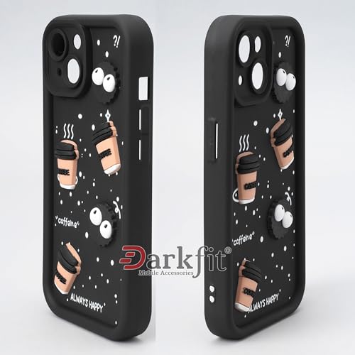 DARKFIT Back Case Cover Compatible for iPhone 15 | Cute Fun Cartoon 3D Ball | Coffee Silicone Case | Camera Protection | Body Protection | Shock Proof | Color Black | Pack of 1 7 41ykMef0thL