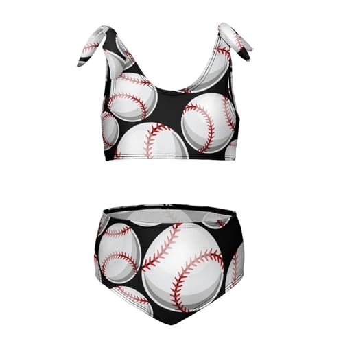 Girls Swimsuit 2-Piece Bikini Set Baseball Softball Ball Beach Sport Bathing Suit Swimwear for 6-12T