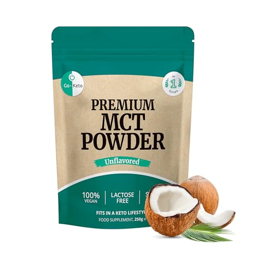 Go-Keto MCT Polvo, 250g | MCT C8/C10 prémium, 100% de aceite de coco sin aceite de palma | Perfecto para la dieta ceto| Crema de café ideal para un Bulletproof Coffee o un batido ceto | Paleo, vegano