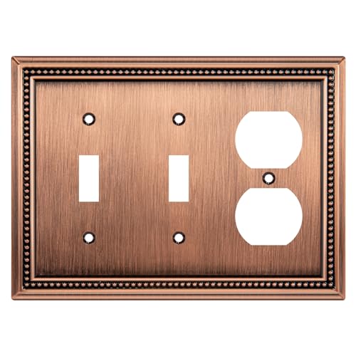 Image of Henne Bery Sunken Pearls Heavy Duty Decorative Wall Plate Switch Plate Outlet Cover (Double Toggle /Single Duplex, Antique Copper)