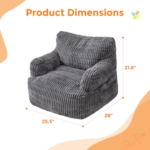 Image of MAXYOYO Kids Bean Bag Chair, Stuffed Toddler Bean Bag Sofa with Filler | Bean Bag Chair for Boys and Girls, Boho Striped Fabric Lazy Sofa with Pocket Floor Chair for Gaming, Reading, Dark Grey