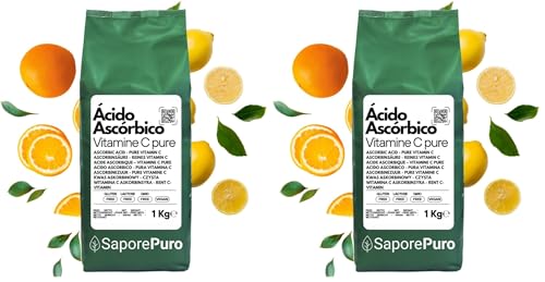 SaporePuro Vitamina C pura en polvo - ácido ascórbico 1 kg (Paquete de 2)