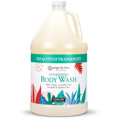 Image of Ginger Lily Farms Botanicals Body Wash, 128oz, Eucalyptus Tranquility | 100% Vegan & Cruelty-Free | Nourishing Bath & Shower Gel for All Skin Types | Refill Size