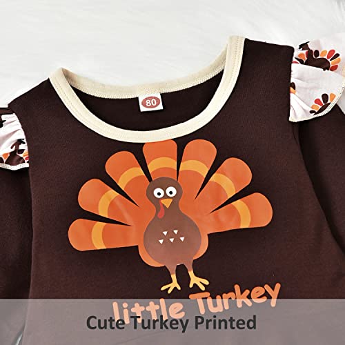 fioukiay Toddler Baby Girl Thanksgiving Outfits Infant Baby Girls Turkey Clothes Ruffle Tunic Top Clothing Pants Set3