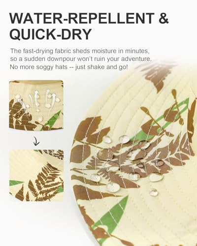 Image of Printed Bucket Hat UPF 50+ Quick-Dry Breathable Sun Hat, Roll-Up Brim Boonie Hat with Adjustable Fit for Beach Hiking Fishing