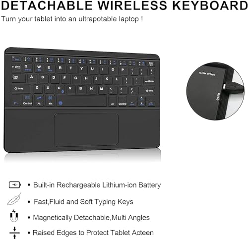 Image of ProElite TouchPad Keyboard case for iPad Air 11 inch M4 /M3 /M2, Pro 11 4th /3rd Gen & Air 5th /4th Gen 10.9 inch Pencil Holder, Detachable Bluetooth Keyboard Built-in 7-Colors Backlit, Blue