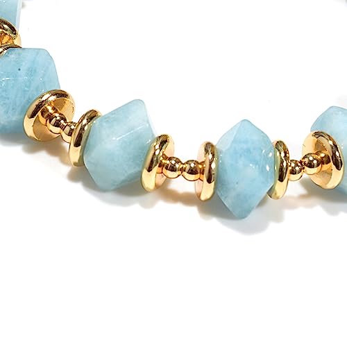 [Amber Crystal] Vintage Series Women Healing Natural Aquamarine Raw Stone 14K Gold Energy Crystal Bracelet3