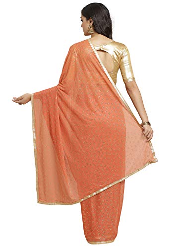 Image of AKHILAM Women's Pure Chiffon Saree with Blouse Piece