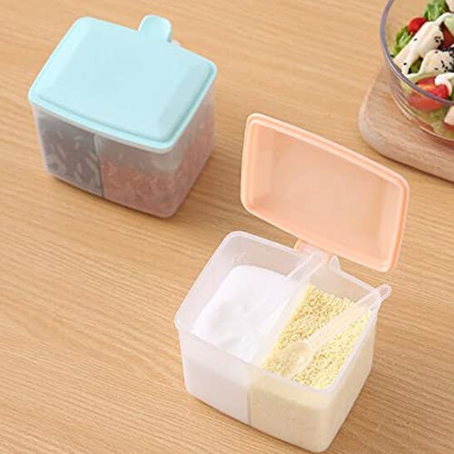 AQQWWER Zestaw niebieskich plastikowych słoików na przyprawy – 2 sztuki, idealny do dekoracji domu i przechowywania przypraw kuchennych, kompaktowy rozmiar 8 x 9 x 12 cm, idealny do nizowania ziół i