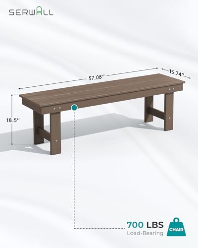 Image of SERWALL 6 Pcs HDPE Dining Set, Includes 1 Table, 1 Bench & 4 Chairs, Coffee | Outdoor Dining Set with Bench, All-Weather Resistant SERWALL Dining Set for patio