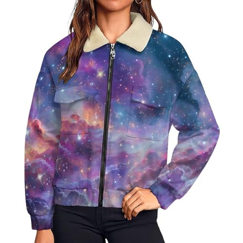Veste polaire femme imprimé univers de rêve bleu violet