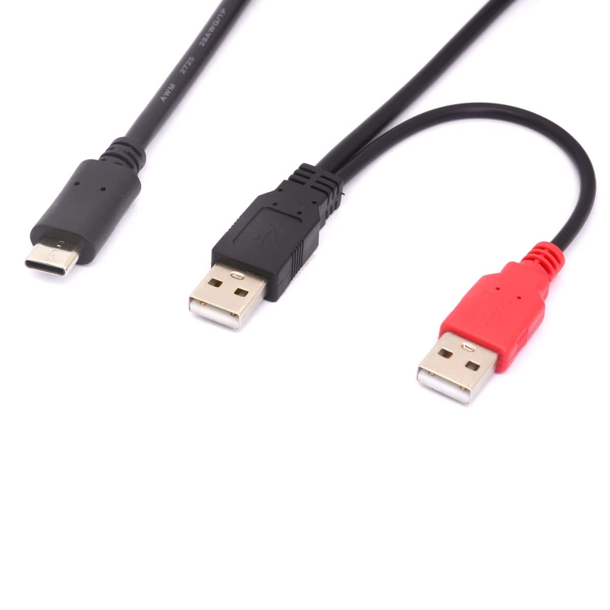 HUHANGGod Mini B USB 2.0 Type A Male to Dual USB 2.0 A Male Y Splitter Cable for Delivers Extra Power to External HDD Hard Disk Drives, DVD, CD, Blu-ray (80cm) (USB to Type C)