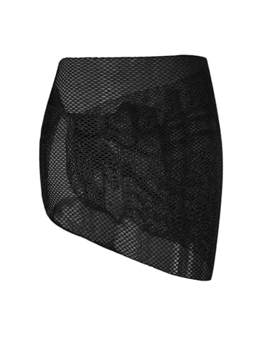 Image of ZAFUL Sarong Coverups for Women Beach Vacation Fishnet See Thru Tie Side Bathing Suit Cover Up Mini Skirt