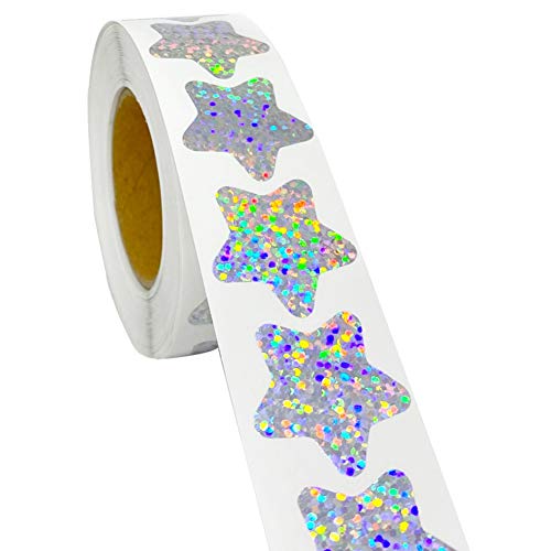 500 autocollants rouleau en forme d'étoile scintillante Argenté 2,5 cm pour la Saint Valentin Love Paillettes métalliques décoratives étoiles brillantes holographiques Étiquettes autocollantes Cover