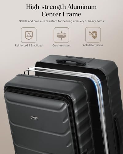 Checked Luggage, 28 Inch Luggage with Spinner Wheels, Large Suitcase with Lightweight PC Hard Shell, Aluminum Frame, Top Opening, YKK Zipper, TSA Lock (Black, 1PC)4