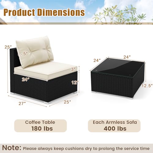 Toolsempire 5 Pieces Patio Furniture Set, Outdoor Sectional Sofa with Tempered Glass Coffee Table & Cushions, Wicker Patio Conversation Set for Porch, Deck, Balcony, Poolside & Backyard - Thumbnail 6