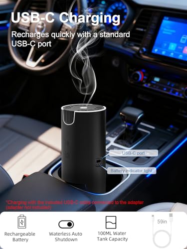 Diffuseur huiles essentielles USB portable sans fil à pile pour voiture 100ml - 5