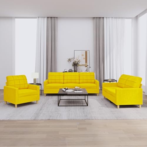 Gecheer 3-TLG. Sofagarnitur mit Kissen Hellgelb Stoff, Moderne Couch für Wohnzimmer Schlafzimmer Spielzimmer3201247 Gecheer 3-TLG. Sofagarnitur mit Kissen Hellgelb Stoff, Moderne Couch für Wohnzimmer Schlafzimmer Spielzimmer3201247